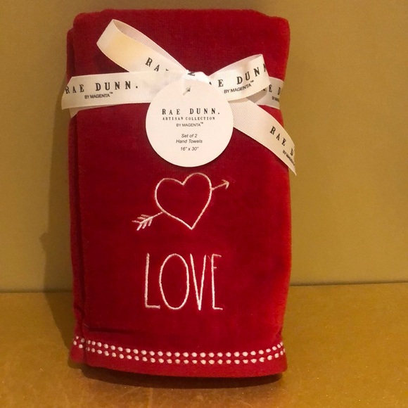 Rae Dunn Red Hand Towels " LOVE " - Picture 1 of 5